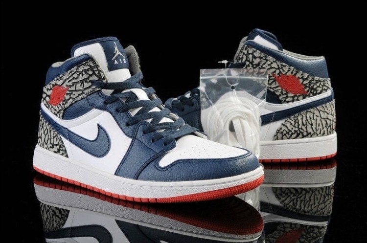 Air Jordan 1 Men Shoes White/Steelblue/ Black Online